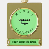 Zakelijk kerstlicht groen op verguld banner ornament (Voorkant)