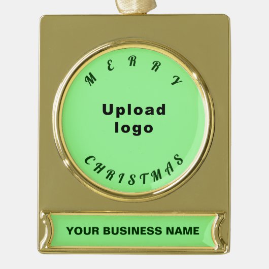 Zakelijk kerstlicht groen op verguld banner ornament (Voorkant)