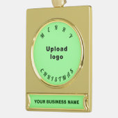 Zakelijk kerstlicht groen op verguld banner ornament (Links)