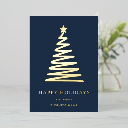 Zakelijk Kerstmis Modern minimaal blauw Corporate Folie Feestdagenkaart (Staand Voorkant)