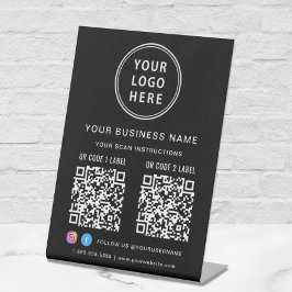 Zakelijk Logo 2 QR CODES Sociale Media Zwart Reclamebord Met Voetstuk