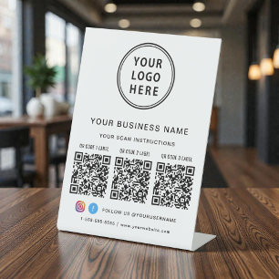 Zakelijk logo 3 QR-codes social media Reclamebord Met Voetstuk