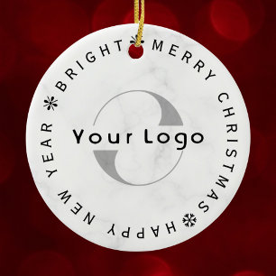 Zakelijk logo Bedrijf merk Christmas Simple white Keramisch Ornament