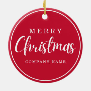 Zakelijk logo bedrijfsnaam vrolijk kerstfeest rood keramisch ornament