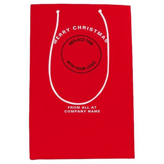 Zakelijk Logo Bedrijfsrood Prettig Kerstfeest Medium Cadeauzakje (Voorkant)