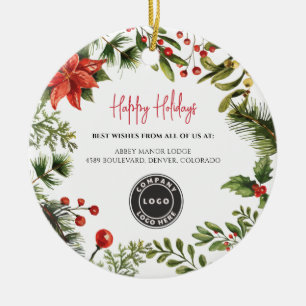 Zakelijk Logo Bessen Maretak Personeel Kerstmis Keramisch Ornament