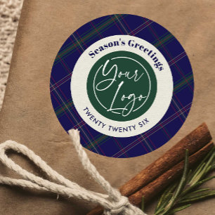 Zakelijk Logo Blauw Geruit Kerst Bedrijfs Cadeaus Ronde Sticker