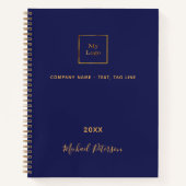 Zakelijk logo blauw goudnaamscript notitieboek (Voorkant)