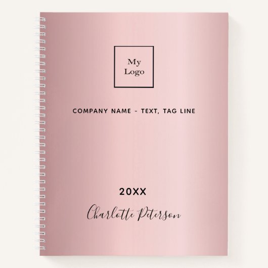 Zakelijk logo blush roze elegant monogram notitieboek (Voorkant)