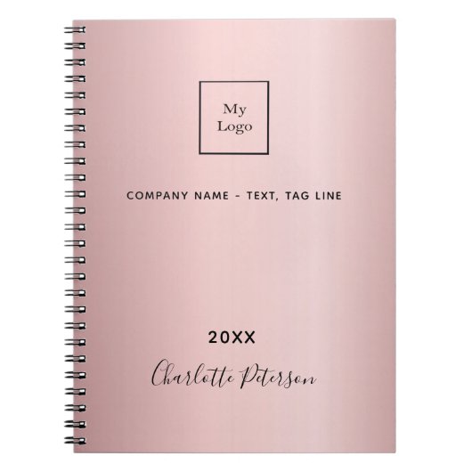 Zakelijk logo blush roze elegant monogram notitieboek (Voorkant)