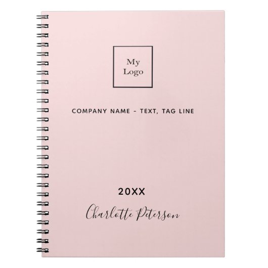 Zakelijk logo blush roze elegant monogram notitieboek (Voorkant)