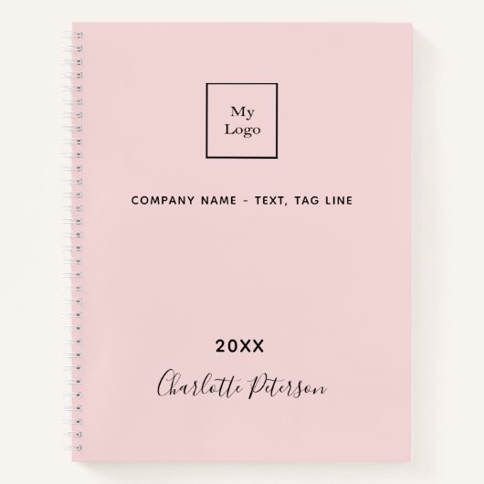 Zakelijk logo blush roze elegant monogram notitieboek (Voorkant)