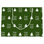 Zakelijk logo donkergroen en witte kerstbomen groot cadeauzakje (Voorkant)