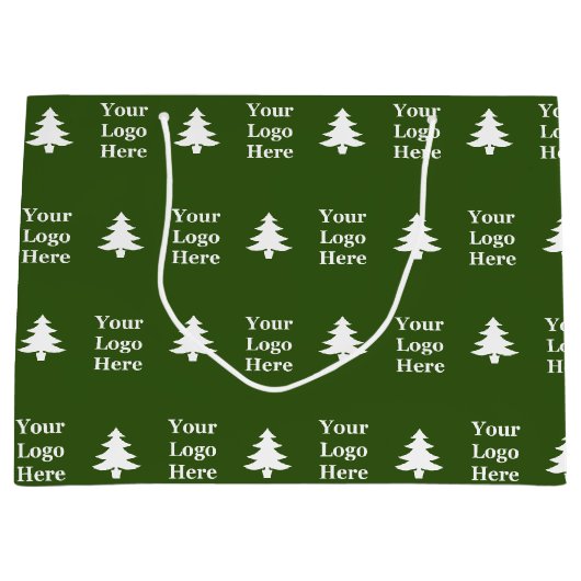 Zakelijk logo donkergroen en witte kerstbomen groot cadeauzakje (Voorkant)