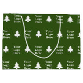 Zakelijk logo donkergroen en witte kerstbomen groot cadeauzakje (Achterkant)