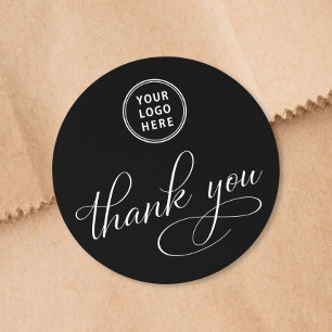 Zakelijk Logo Elegant Schrift Zwart Dank U Ronde Sticker