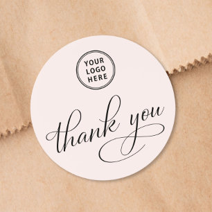 Zakelijk Logo Elegant Script Roze Dank U Ronde Sticker