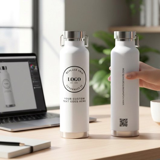 Zakelijk logo en aangepaste tekst QR-code website Waterfles