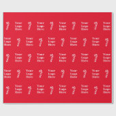 Zakelijk logo en Kerstmis rode witte snoepstokken Cadeaupapier (Vlak)