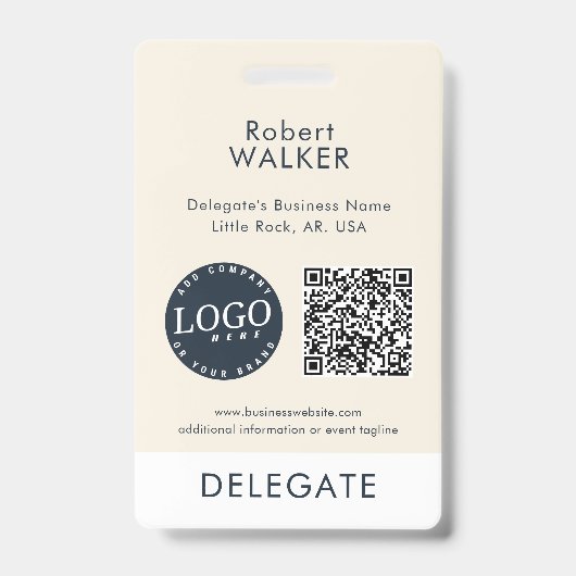 Zakelijk logo en QR-code evenement deelnemer aange Badge (Voorzijde)
