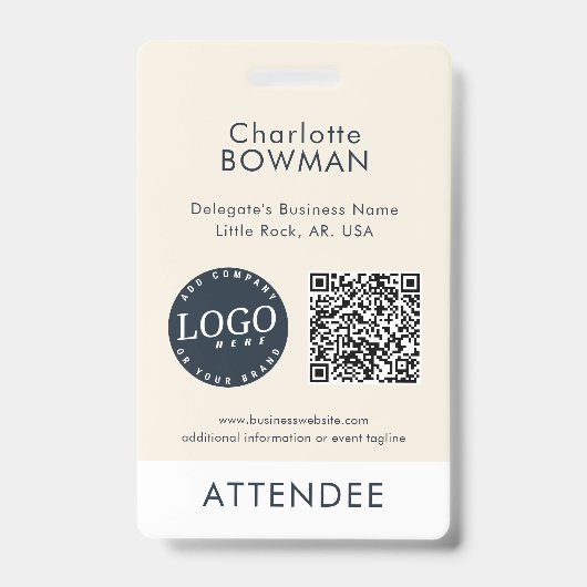 Zakelijk logo en QR-code evenemententoegangspas Badge (Voorzijde)