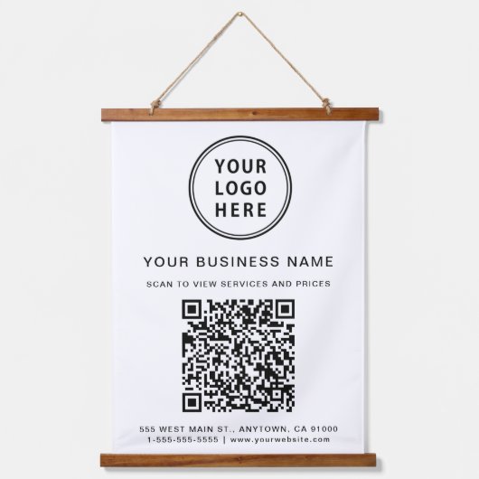 Zakelijk logo en QR-code Hangend Wandkleed (Voorkant)