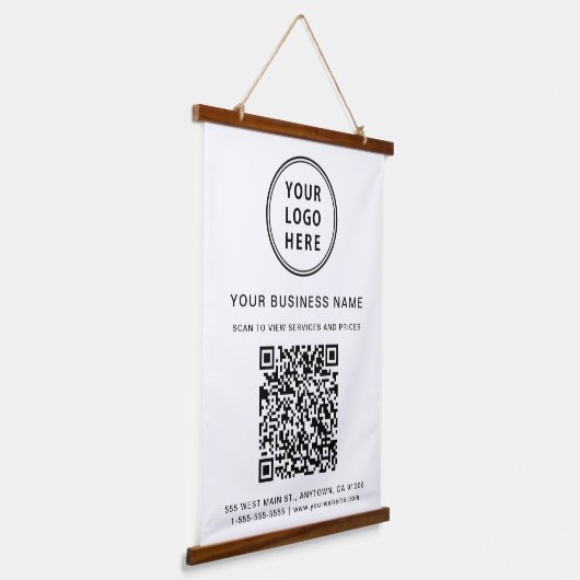 Zakelijk logo en QR-code Hangend Wandkleed (Gebogen)