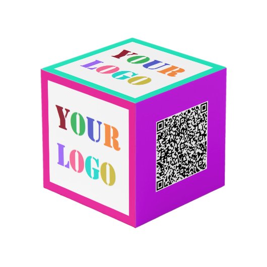 Zakelijk logo en QR-code promotionele kubus voorbe (Voorkant hoekig)