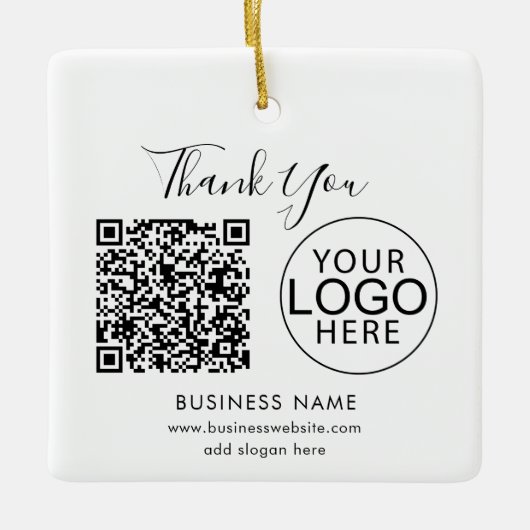 Zakelijk Logo en QR Code Script Festive Bedankt Keramisch Ornament (Voorkant)