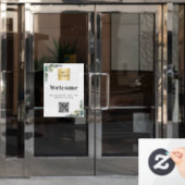 Zakelijk logo eucalyptus opening welkom QR-code Raamsticker (Kantoordeur)