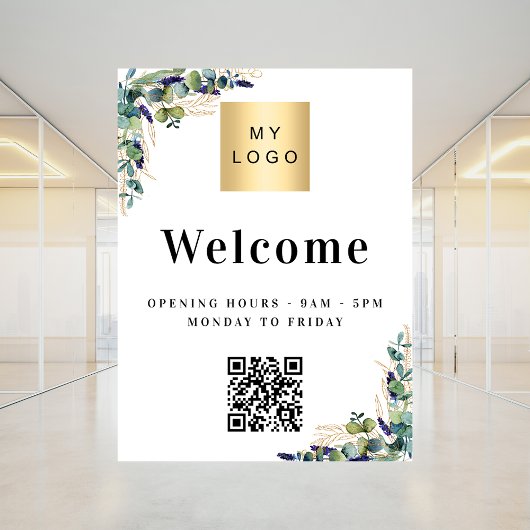 Zakelijk logo eucalyptus welkom opening QR-code Poster