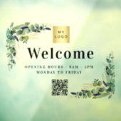 Zakelijk logo eucalyptus welkom openings QR-code Raamsticker (Vel 3)