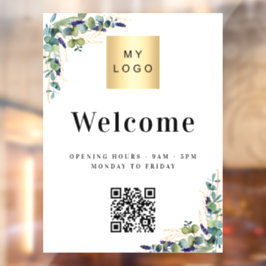 Zakelijk logo eucalyptus welkom openings QR-code Raamsticker