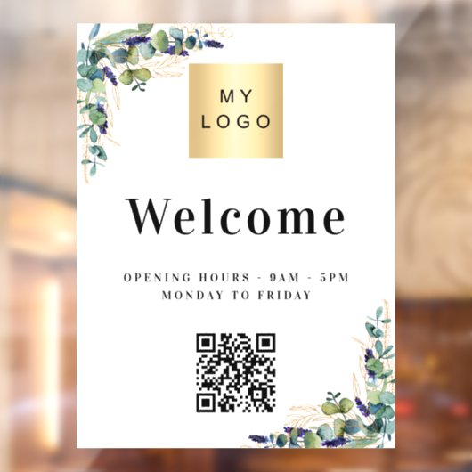 Zakelijk logo eucalyptus welkom openings QR-code Raamsticker (Vel 2)