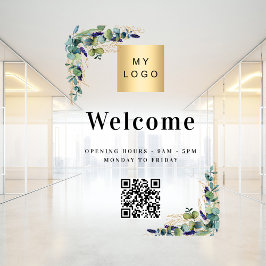 Zakelijk logo eucalyptus welkom openings QR-code Raamsticker