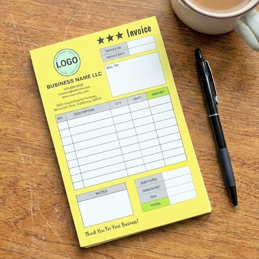Zakelijk Logo Factuur Bonnen | Aangepaste Gele Not Post-it® Notes