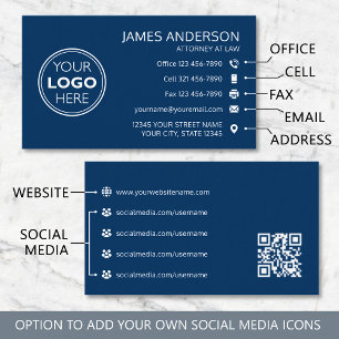 Zakelijk Logo Fax QR Code Professioneel Navy Visitekaartje