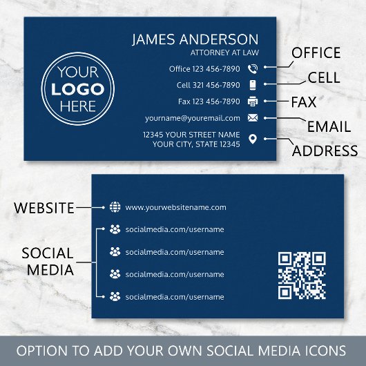 Zakelijk Logo Fax QR Code Professioneel Navy Visitekaartje