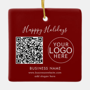Zakelijk logo Fijne Feestdagen QR-code merk Keramisch Ornament