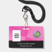 Zakelijk Logo Foto Roze Zwart Badge (Voorzijde met lanyard)