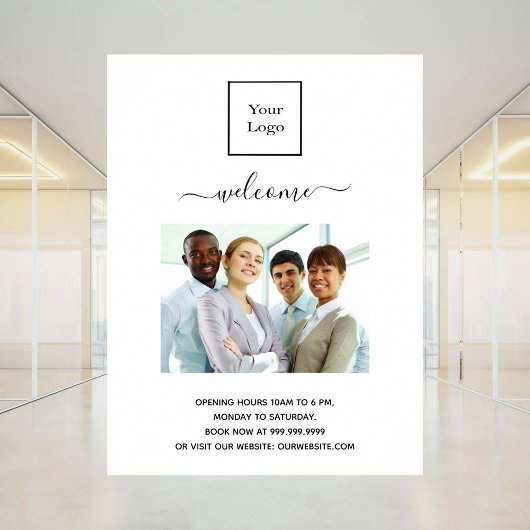 Zakelijk logo foto welkom openingsuren poster