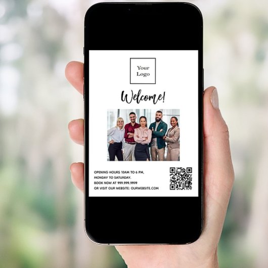 Zakelijk logo foto welkom openingsuren QR-code Poster