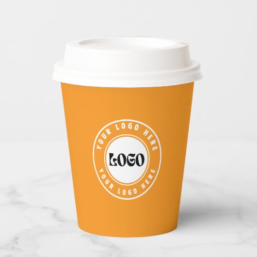 Zakelijk LOGO geel &wit Professioneel Papieren Bekers (Voorkant)