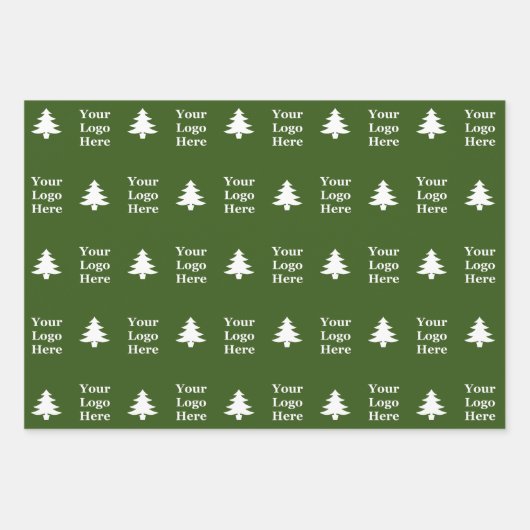 Zakelijk logo groene witte kerstbomen patroon inpakpapier vel (Voorkant 3)