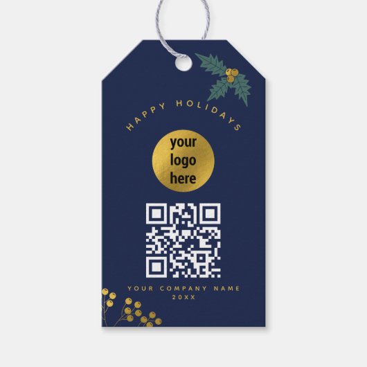 Zakelijk logo Holly Berry Kerst QR Code Cadeaulabel (Voorkant)