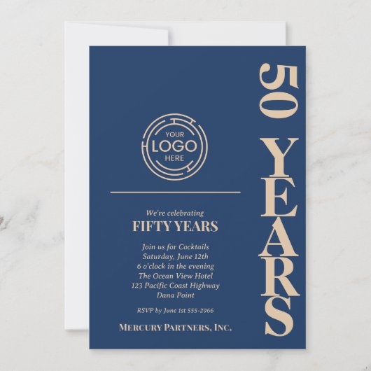 Zakelijk Logo Jubileum Navy Blue Kaart (Voorkant)