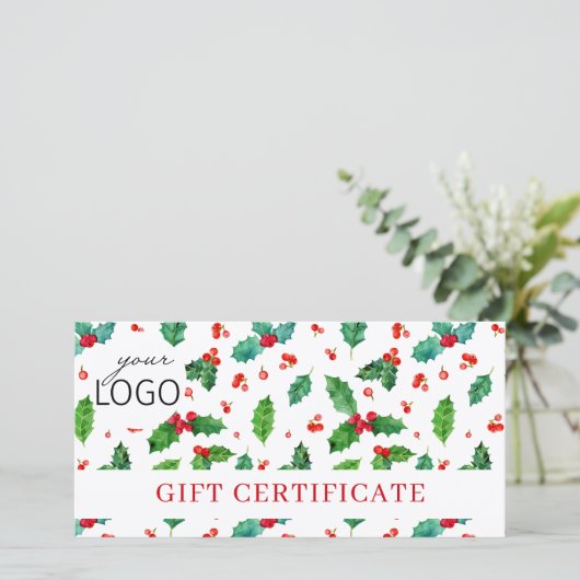 Zakelijk logo kerstpatroon cadeaubon (Staand voorkant)