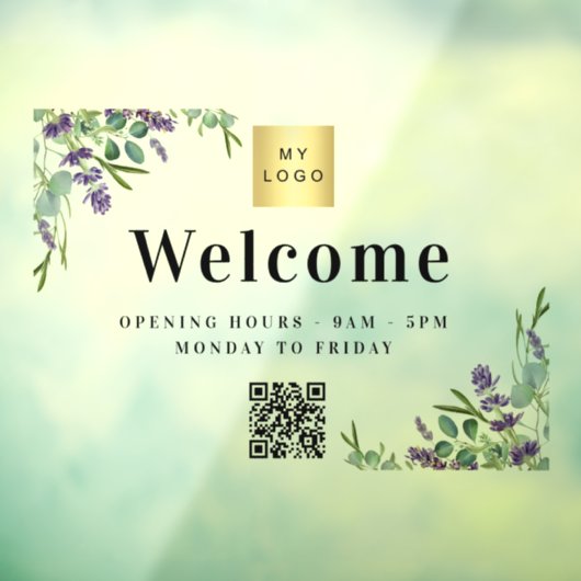 Zakelijk logo lavendel welkom openings QR-code Raamsticker (Vel 3)