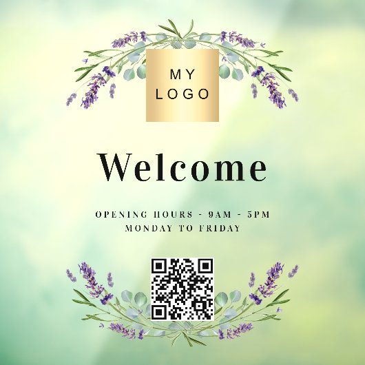 Zakelijk logo lavendel welkom openings QR-code Raamsticker (Vel 3)