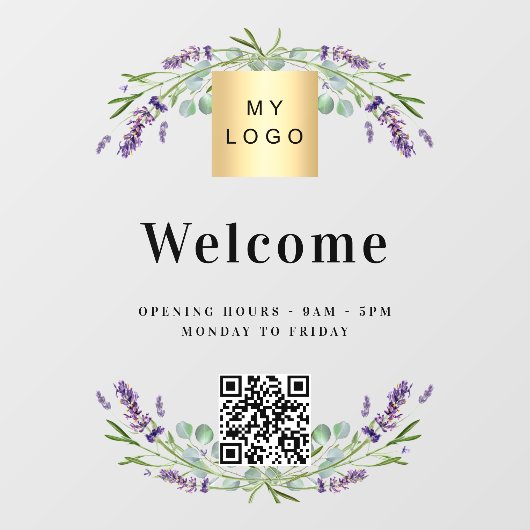 Zakelijk logo lavendel welkom openings QR-code Raamsticker (Vel)